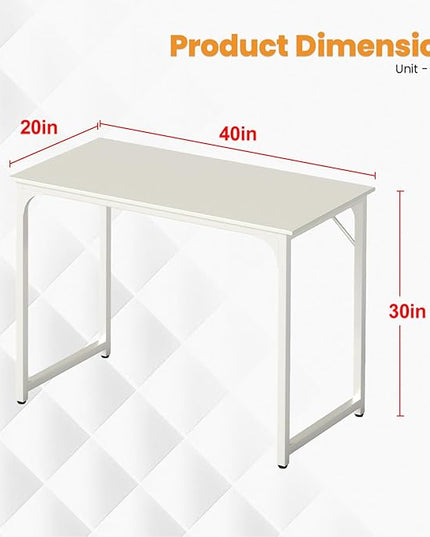 PayLessHere | 39 Inch Computer Desk | White | Office Desk with Metal Frame, Adjustable Feet | Water-Resistant, Scratchproof Surface | Sturdy Writing Table for Home Office or Study | Pack of 1