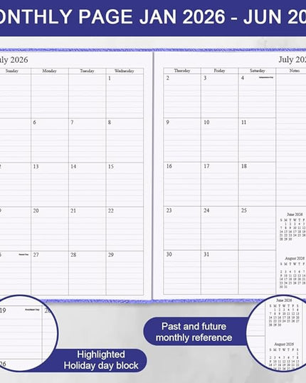2026-2027 Planner - Weekly & Monthly Planner Runs from January 2026 to June 2027, 5.8" x 8.25", 18 Months Planners, 14 Notes Pages, Inner Pocket, PU Leather Hard Cover, Blue Monthly Planners 2026-2027