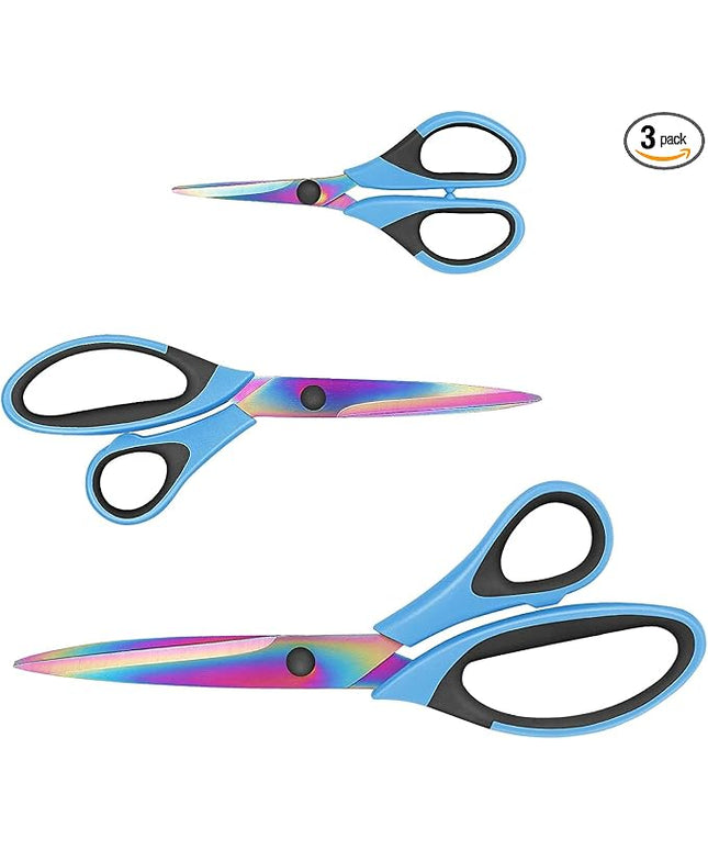 Uaugulft Sewing Shears for Fabric Cutting, Sharp Titanium Blades, Soft Grip Handle, Multi-Purpose Scissors Set of 3 Suitable for Families, Crafting, Office, and School Use, Blue/Black