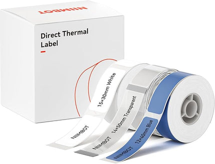 NIIMBOT Label Maker Tape for D110/D11/D101 Label Printer, Multi-Size 3Rolls Pack | 0.59'' x 1.18''White, 0.55'' x 1.97''Transparent, 0.47'' x 1.57''Blue, for Home Office School Labeling