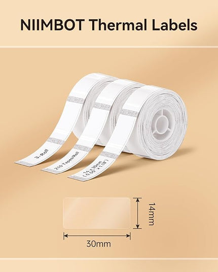 NIIMBOT Label Maker Tape for D11/D110/D101 Label Maker, 14 x 30 mm (0.55'' x 1.18''), 3Rolls for Home Office Labeling Tape Replacement, Clear