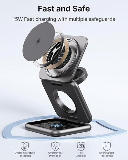 KU XIU Wireless Charger for Samsung,Zinc Alloy Foldable 3 in 1 Wireless Charging Station for Samsung Galaxy S25 Ultra S24 S23 S22 Note Z Fold 7 Flip/Buds,Fast Charger for Galaxy Watch Ultra 8 7 6 5 4