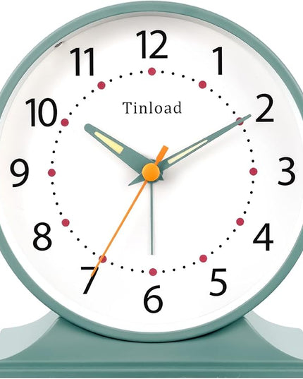 Tinload 4.5" Antique Retro Analog Alarm Clock, Small Silent Bedside Desk Clock with Manual Light, Battery Operated, Snooze, for Living Room, Bedroom, Bedside, Desk(Green)