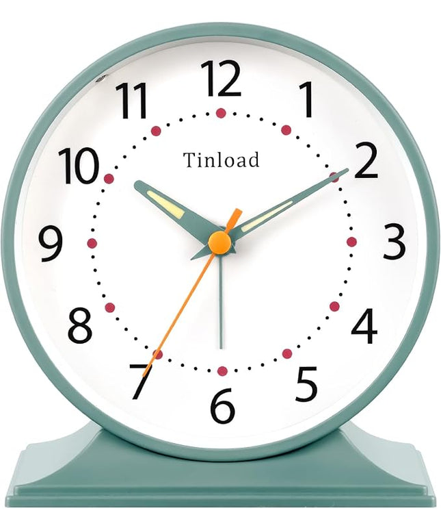 Tinload 4.5" Antique Retro Analog Alarm Clock, Small Silent Bedside Desk Clock with Manual Light, Battery Operated, Snooze, for Living Room, Bedroom, Bedside, Desk(Green)