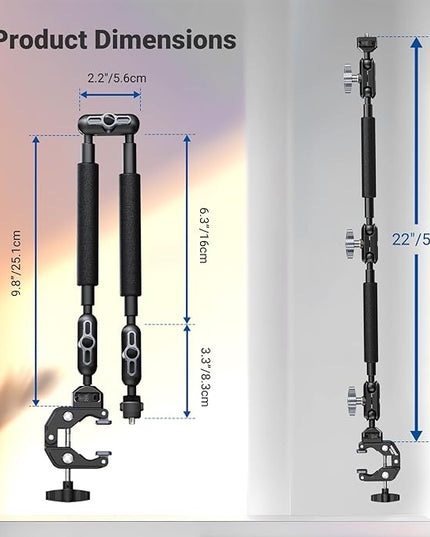 NEEWER 22" Magic Arm w Desk C Clamp, Overhead Camera Mount with Articulating Mic Boom Arm 1/4" 3/8" Threads for ARRI, Desktop Stand Holder for Phone Microphone Webcam Action Camera Video Light, UA057