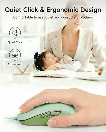 EWEADN G309 Wired Mouse, 7-Button Ergonomic Computer Corded Mouse with 2400 DPI, 4 Adjustment Levels DPI, Optical Office USB Mice with 5FT Cord for Laptop, PC, Desktop, MacBook-Green