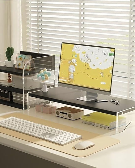 Desktop Monitor Riser Stand with Storage, Acrylic Floating Computer Stand, Multi-Level Desk Shelf Organizer for Home Office Workspace(Black,1-tier)