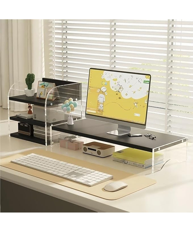 Desktop Monitor Riser Stand with Storage, Acrylic Floating Computer Stand, Multi-Level Desk Shelf Organizer for Home Office Workspace(Black,1-tier)