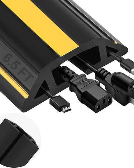 MYFAMIREA 6.5FT Floor Cord Cover Heavy Duty Cable Cover Protector with 3 Channels Extension PVC Floor Wire Cover Outdoor Cord Hider Management Cord Cover for Wire on Floor for Home Office Outdoor