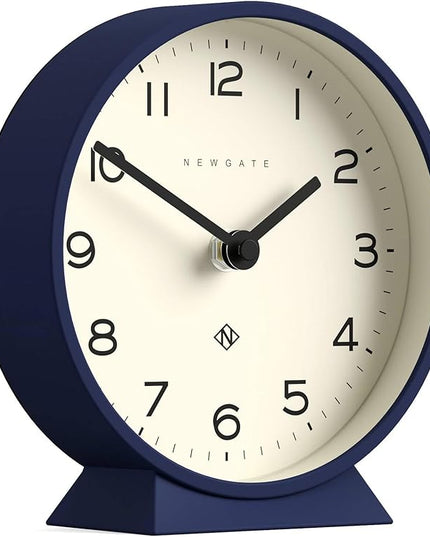 NEWGATE® M Mantel Echo Desk Clock | Modern Round Design | Navy Blue | Easy to Read Numbers | Contemporary Style for Desk, Table, Shelf or Bedside