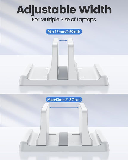 Vaydeer Vertical Laptop Stand Holder Plastic Adjustable Desktop Notebook Dock Space-Saving 3 in 1 for All MacBook Pro Air, Mac, HP, Dell, Microsoft Surface, Lenovo, up to 17.3 inches (White)