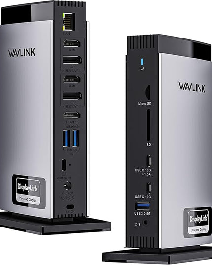 WAVLINK Docking Station 3 Monitors, Triple 4K@60Hz for MacBook M1/M2/M3/M4/Windows, Displaylink Dock with 3X HDMI or 2X DisplayPort, 130WPD,5 USB Ports, Ethernet, Audio, SD/TF