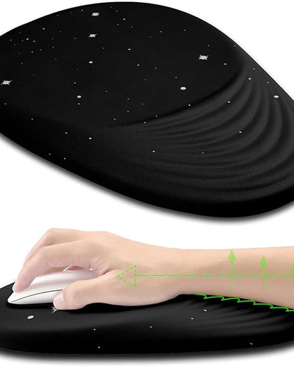 Ergonomic Mouse Pad Wrist Support, Mouse Pad with Wrist Rest, Entire Memory Foam & Non-Slip PU Base MousePads with Stepped-Wedge Design for Pain Relief, Desk, Office, Home, Black Star