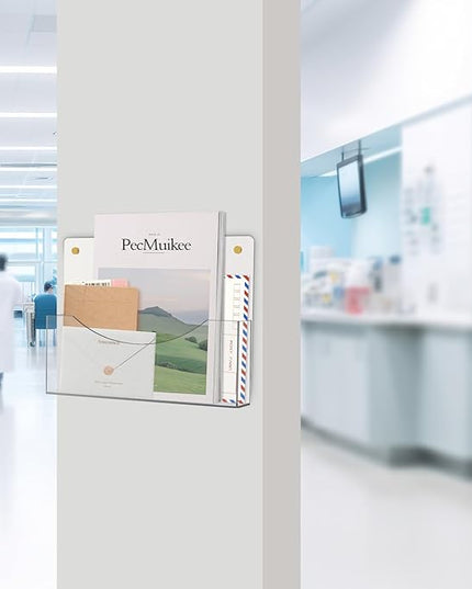 PecMuikee Wall File Organizer, Horizontal Acrylic Mail Magazine Holder Wall Mount, 4 Colors of Screw Caps Included Hanging File Organizer for School, Office, Hospital, 2 Pcs