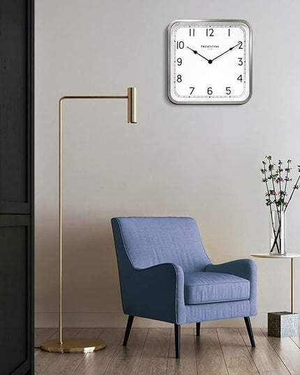Presentime & Co 16" Anton Vintage Square Clock, Silent No Ticking, Wall & Mantel 2 in 1 Clock, Desk and Shelf Clock, Tabletop Décor, Modern Silver Color