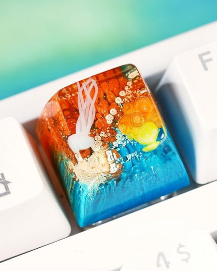 Jellyfish Artisan Keycap Blue Orange Coral R1 SA Profile Custom Sea Creature Keycaps 1U ESC Handmade Gaming Sea Resin Key Cap Cherry MX Switch Compatible Mechanical Keyboard Jellyfish Lover Gift