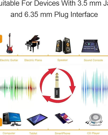Tisino 3.5mm to 1/4 Stereo Adapter, 1/8 inch Female to 1/4 inch Male Aux Jack Converter Headphone Adapter - Black, 1PCS