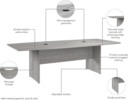Bush Business Furniture 96-inch Office Conference Table with Wood Base, Boardroom Meeting Space for 8 Users, Platinum Gray