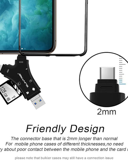 SD Card Reader for iPhone/ipad/Android/Mac/Computer/Camera,4 in1 Micro SD Card Reader Trail Camera Viewer, Portable Memory Card Reader SD Card Adapter for SD and TF Cards(Black)