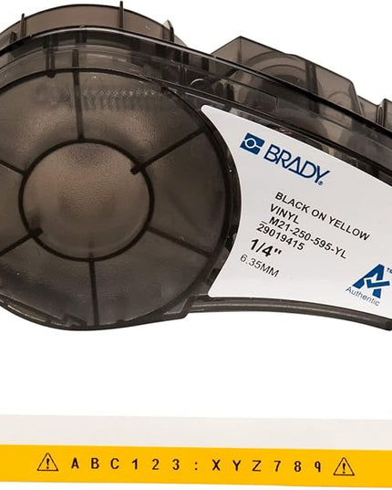 Brady Authentic (M21-250-595-YL) All-Weather Vinyl Label for Indoor/Outdoor ID, Lab and Equipment Labeling, Black on Yellow- For M210, M210-LAB, M211, BMP21-PLUS and BMP21-LAB Printers, .25" W, 21' L
