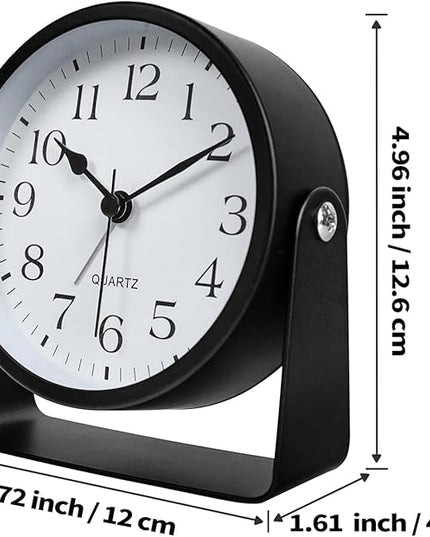 SCOAGE Small Luminous Desk Analog Alarm Clock Metal Bracket 360° Rotating Shelf Clock with Light Battery Powered Bedside Silent Cute Alarm Clock for Heavy Sleepers Elderly and Children Office Bathroom