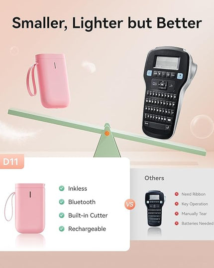 NIIMBOT Label Maker Machine D11 Label Printer Portable Wireless Connection Multiple Templates Available for Phone Easy to Use Office Home Organization USB Rechargeable