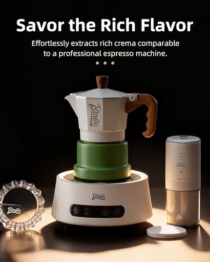 Bincoo Espresso Maker Stovetop,Camping Moka Pot 2 Cup/120ML,Stove Top Espresso Italian Coffee Maker,Easy to Use (White-green)
