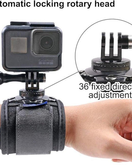 Wrist Strap Mount, 360° Rotating Arm Mount Strap Compatible with GoPro Hero 13/12/11/10/9/8/7//6/5 Black,DJI Action 6/5 pro/4/3,Insta 360 ONE R,AKASO/Campark and More Action Cameras