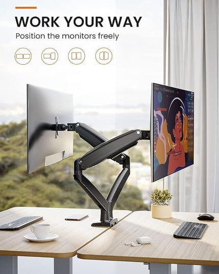 ErGear Dual Monitor Desk Mount up to 40 inches Screens, Max 26.4lbs Capacity Each, Heavy Duty Ultrawide Monitor Arm with USB Ports, Height Adjustable Monitor Stand, VESA 75x75mm or 100x100mm, Black