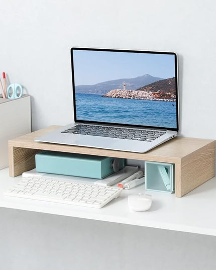 TEAMIX 20 Inch Wood Monitor Stand Riser, Wooden Desktop Stand for PC/TV/Laptop/Printer, Cozy Monitor Riser with Storage, Computer Stand Space-Saving