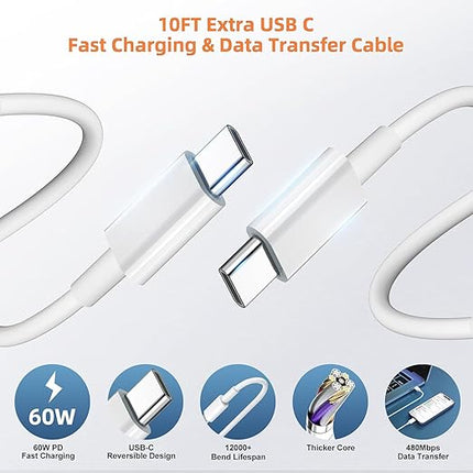 iPhone 17 16 Pro Max Charger Fast Charging,2Pack 45W USB C Super Fast Charger & 10FT Long Type C Charging Cable Cord for iPhone 17 Pro Max/17 Pro/17 Air/17/16 Pro Max/15,iPad Pro/Mini/Air,Galaxy S25