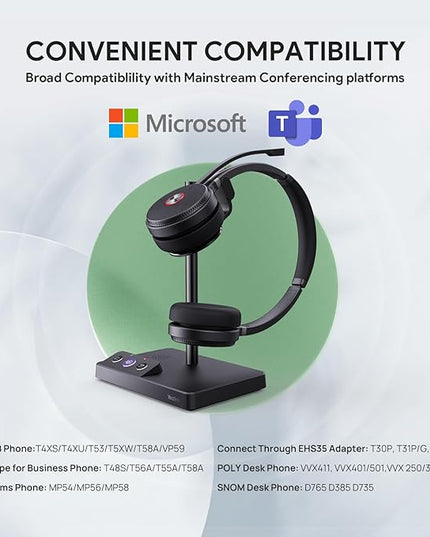 Yealink WH62 Dual Teams DECT Wireless Headset 525 ft Range, Work Headphones with 2X Noise Canceling Mic for IP Phone and Computer, Office Head Set with Call Control, Ringer,14 Hrs Talk Time