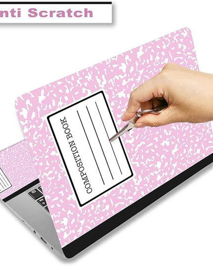 Laptop Skin Sticker Decal,12" 13" 13.3" 14" 15" 15.4" 15.6 inch Laptop Vinyl Skin Sticker Cover Art Protector Notebook PC (2 Wrist Pad Skins Included), Decorative Waterproof, Pink Composition Book