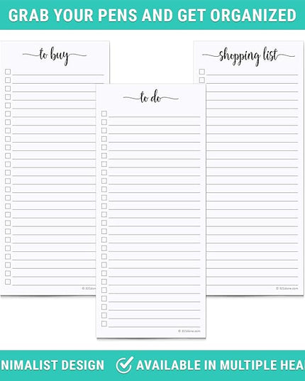 321Done 2-Pack Slim Shopping List Notepad, Made in USA - 3.7x8.5, College Ruled, Minimalist Stylish Handheld Grocery List, Store, Market, Pad for Planning, Organizing, Meal Prep - 50 Sheets per Pad