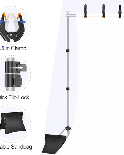 EMART Backdrop Stand 10x8.5ft(WxH) Photo Studio Adjustable Background Stand Support kit with 2 Crossbars, 8 Clamps, 2 Sandbags and Carry Bag for Parties, Events Decoration, Wedding, Photography-Silver