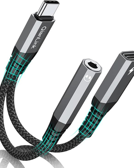USB C to 3.5mm Headphone and Charger Adapter, 2-in-1 Type C to Aux Jack Cable with PD 60W Fast Charging for iPhone15 16 17 Pro Max, Samsung Galaxy S22 S23 S24 S25 Ultra, Note 20, iPad Air4, Pixel 8 9