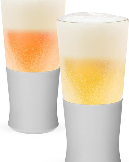 Host Glass FREEZE Double Wall Insulated Beer Glasses, 16oz Set of 2 in Gray