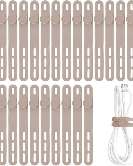 Oligei 25 Pcs Silicone Cable Ties, Cable Ties Reusable, High Elasticity Cord Wraps for Electrical Cords, Cord Organizer for Earphone, Phone Charger(Khaki)