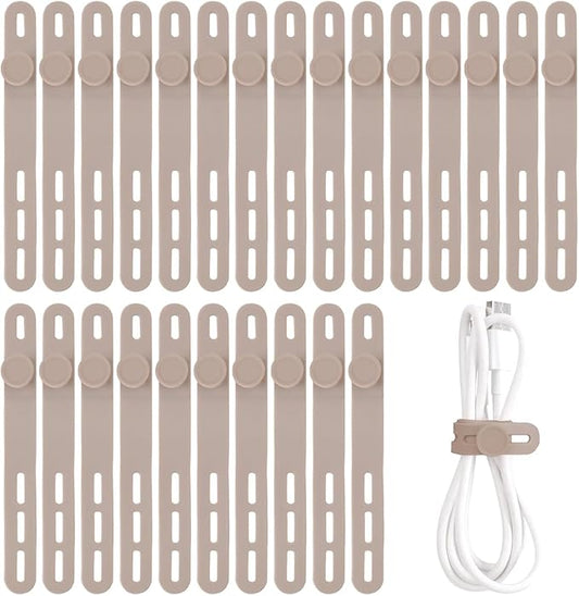Oligei 25 Pcs Silicone Cable Ties, Cable Ties Reusable, High Elasticity Cord Wraps for Electrical Cords, Cord Organizer for Earphone, Phone Charger(Khaki)