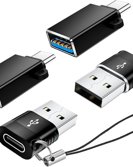 USB Type C Adapter 4 Pack,USBC to USB Adapter,Type C Adapter,USBC Male Female Data Sync Charging Cable Converter for iPhone 15,MacBook Pro,iPad,Car Play,Black
