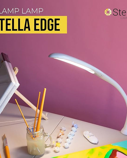 Stella Edge Premium 10W LED Desk Clamp Task Lamp - White - Adjustable Dimmable Low Vision Light - Macular Degeneration Lighting - Hobby Crafting Sewing