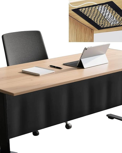 Icegrey 40" Under Desk Privacy Panel with Cable Management Organizer Net Self-Adhesive Modesty Panel for Cord Organizer Pockets and Desk Skirt for Home Office or Standing Workstation, Black
