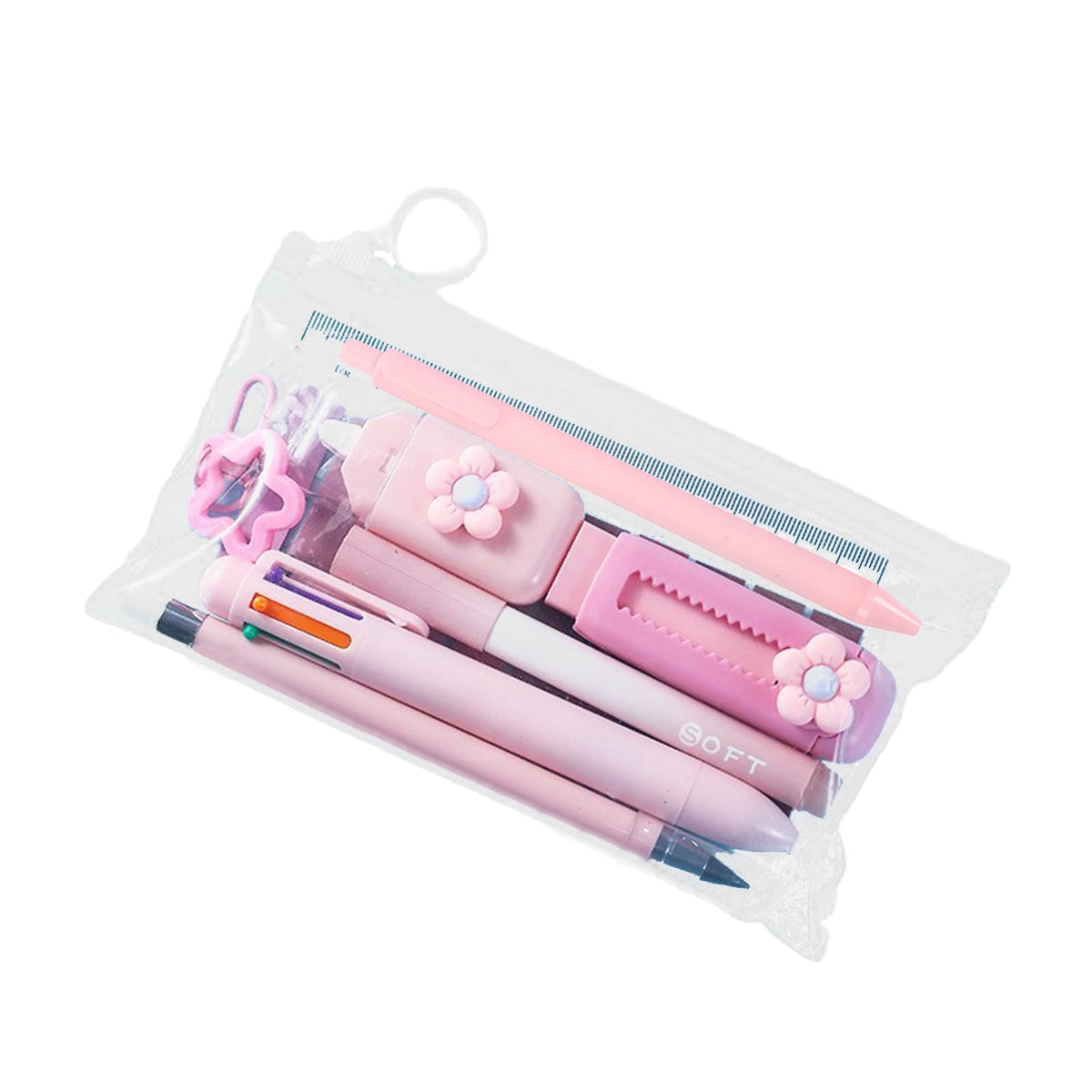 MOZXIRZ 8 Pcs Cute Pink Stationery Set for Women Office Supplies Back to School Supplies Kawaii Stationery Gift Including Pen Pencil Eraser Highlighter (Pink)
