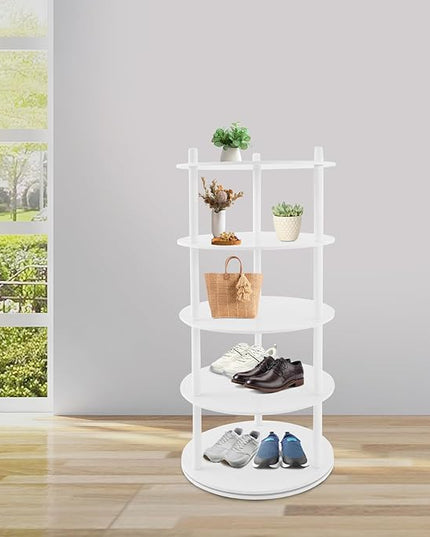 TFCFL 4 Tier Rotating Shoe Rack, Round Shoe Rack Storage, 360° Shoe Storage Organizer with 110lb Capacity, PVC Multi-Level Shelf for Shoes, Bags, Hats in Entryway, Closet, Bedroom
