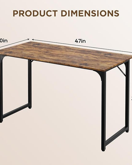 PayLessHere | 47 Inch Computer Desk | Brown | Office Desk with Metal Frame, Adjustable Feet | Water-Resistant, Scratchproof Surface | Sturdy Writing Table for Home Office or Study | Pack of 1