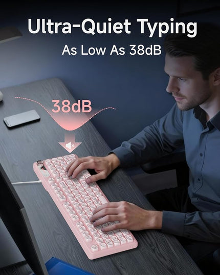 V102 Wired Keyboard, 98 Keys Creamy Gaming Keyboard with Number Pad, Display Screen & Media Knob RGB Silent Wired Cute Computer Keyboard for Laptop PC Gamer - Pink