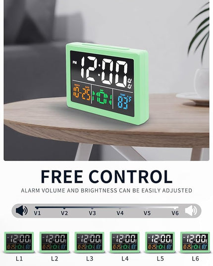 Digital Alarm Clock, with 5.5" Large LED Time Display, Adjustable Alarm Volume, 6 Level Brightness, Alarm Settings, USB Charger, Temperature Detect, Snooze, Clocks for Bedroom, Bedside, Desk, Green