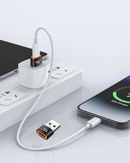 10Pack 200W USB C to USB Adapter, with Fast Charging & 480MB Data Transfer, USB C Converter for Apple Watch Ultra iWatch Series 8 7,iPhone 16 15 Plus Pro Max,Black