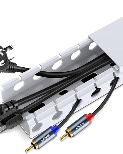 Updated White Cable Raceway Kit, 77 (5x15.5) inch Open Slot Wire Covers for Cords, Cable Management System to Hide Under Desk/TV/Computer/Net/Power Cords(Pack 5)