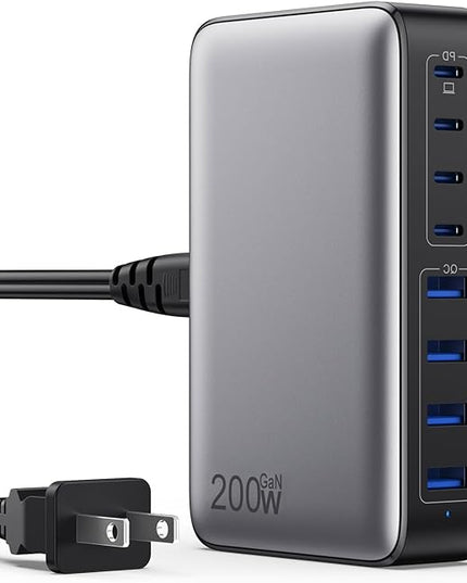 USB C Charger 200W USB C Charger Block,Upgraded GaN III 8-Port Fast Charging Station Hub,PD 65W Laptop Charging Adapter Compatible with MacBook Pro/Air,DELL,Steam Deck,iPhone 16/15/14,Galaxy S23/22